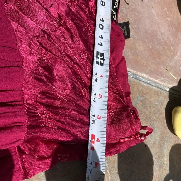 Red Satin Crepe Embroidered Skirt - Picture 5 of 10